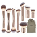 MAANGE 8 Pcs Makeup Brushes with Bag Double-End Multi-functional Makeup Brushes for Blending Liquid Powder Concealer Cream Blush Buffe (Gold)