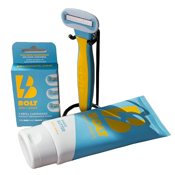 Get Smooth Bundle for Men - Shaving Kit for Legs Head Chest &amp Arms - Includes Razor Shave Butter and 3 Refill Cartridges