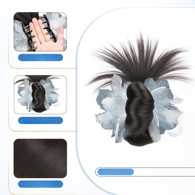 Low Bun Wig Clip on Chicken Feather Bun Hairpiece Natural Low Chignon Ponytail Hair Extensions for Women (Brown)