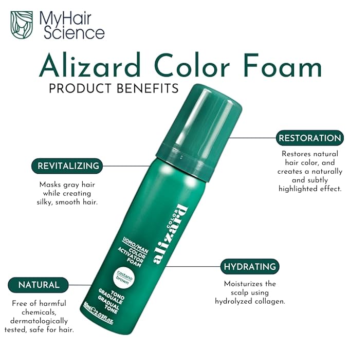 Alizard Natural Hair Color for Gray Hair | Gradual De-Graying Shampoo | Hydrolyzed Collagen &amp Allatonin | Not Hair Dye - Color Activation | Grey Hair Touch Up | Men &amp Women | Instant Results -