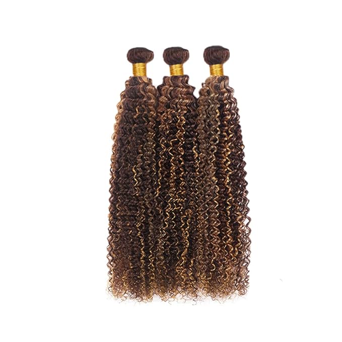 P430 Highlight Brown Bundles Human Hair Kinky Curly 3 Bundles 20 22 24 Inch Unprocessed Brazilian Virgin Remy Dark Brown Kinky Curly Bundle Human Hair Extensions