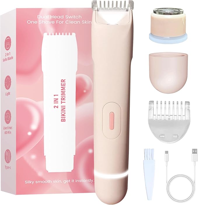 2 in 1 Bikini Trimmer for Women Led Electric Dual Head Shaver Women Rechargeable &amp Waterproof Painless for Sensitive Skin Electric Bikini Trimmer for Bikini Line &amp Pubic Legs Face Under
