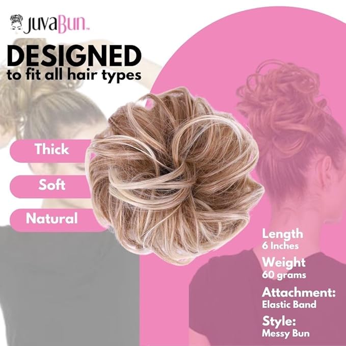 JuvaBun Messy Bun Hair Piece - Light Brownish Blonde color Synthetic Hair Foam Material Women's Wig Easy Upkeep