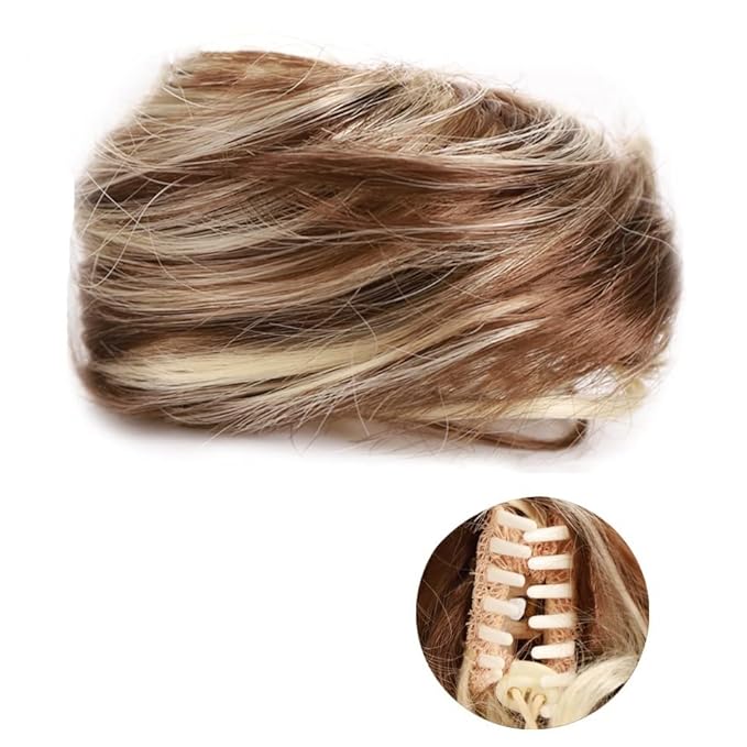 messy bun hair piece 1/2 PCS Mini Claw Clip in Messy &amp Cat Ears Short Synthetic Curly Wavy Hair Bun Extensions Wig Accessory Updo Hairpieces for Women Girls bun hair pieces for women ( Color : FB0