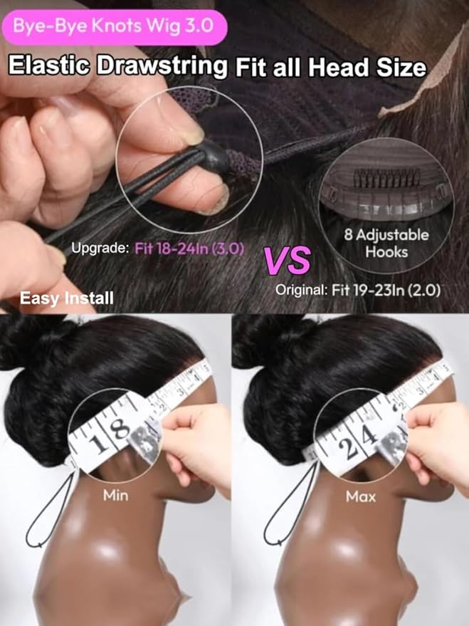 UNICE Pre Everything Glueless Drawstring Wig Body Wave 13X4 HD Pre Cut Lace Front Wigs Human Hair Pre Bleached Invisible Bye Bye Knots Wig Pre Plucked 150% Density 26inch