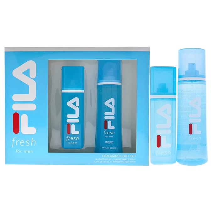 Fila Fragrance Giftset for Men - Cool Clean And Refreshing Fragrance And Body Mist - Extra Strength Long Lasting Scent Payoff - Trendy Rectangular Streamlined Portable Bottle Design - 2 Pc