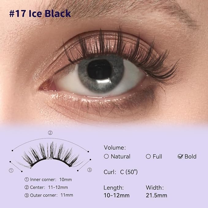 Soft Magnetic Eyelashes Kit with Applicator No.17 Ice Black BearisBug Reusable Glue-free Wispy Magnetic Lashes Cruelty-free False Lashes Waterproof Lightweight Suit for Heavy Makeup