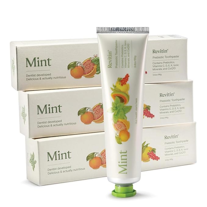 Revitin Toothpaste | Fluoride-Free Prebiotic Mint Tooth Gel | No SLS Gluten Free Dye Free GMO Free No Sweeteners | Non-Toxic Kid Approved Pack of 3
