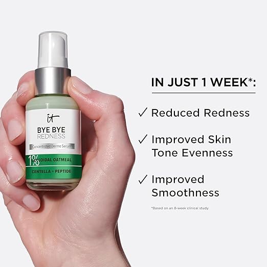 IT Cosmetics Bye Bye Redness Serum - Skin-Calming &amp Hydrating Face Serum - Instantly Neutralizes Facial Redness - 1% Colloidal Oatmeal Centella Peptide &amp Niacinamide ? All Skin Types - 1 fl