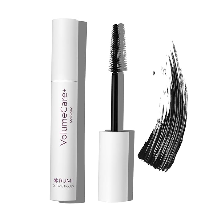 Rumi Cosmetiques VolumeCare+ Mascara For Mature Women - Extreme Length and Volume 2-in-1 Formula - No Clumps or Flaking Long-Wearing Hypoallergenic Mascara For Sensitive Eyes (Natural Black)
