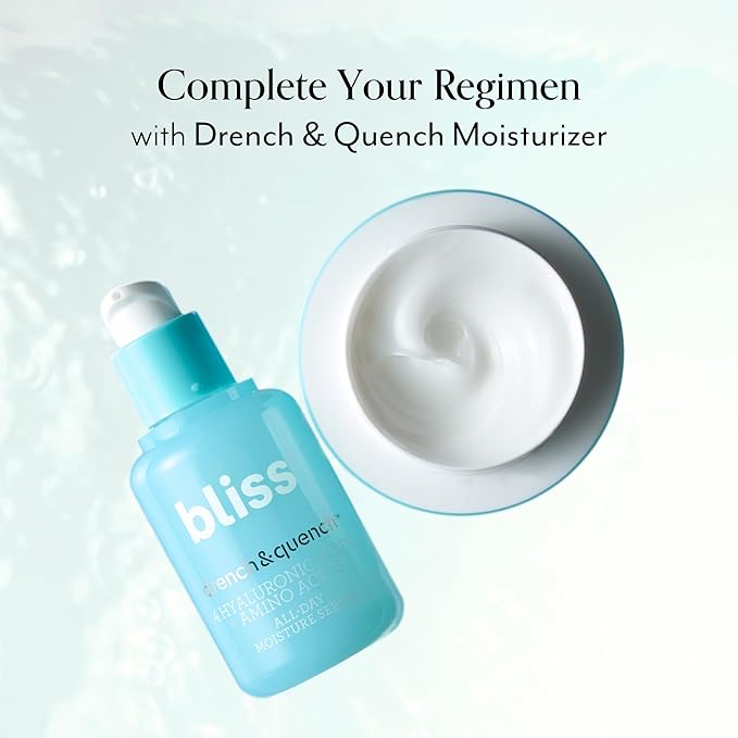Bliss Hyaluronic Acid Drench &amp Quench Facial Serum ? Hydrating Serum for Dry Sensitive Skin - Lightweight Gel Formula for Deep Hydration &amp Plump Skin - Clean Cruelty-Free - 1 Fl Oz