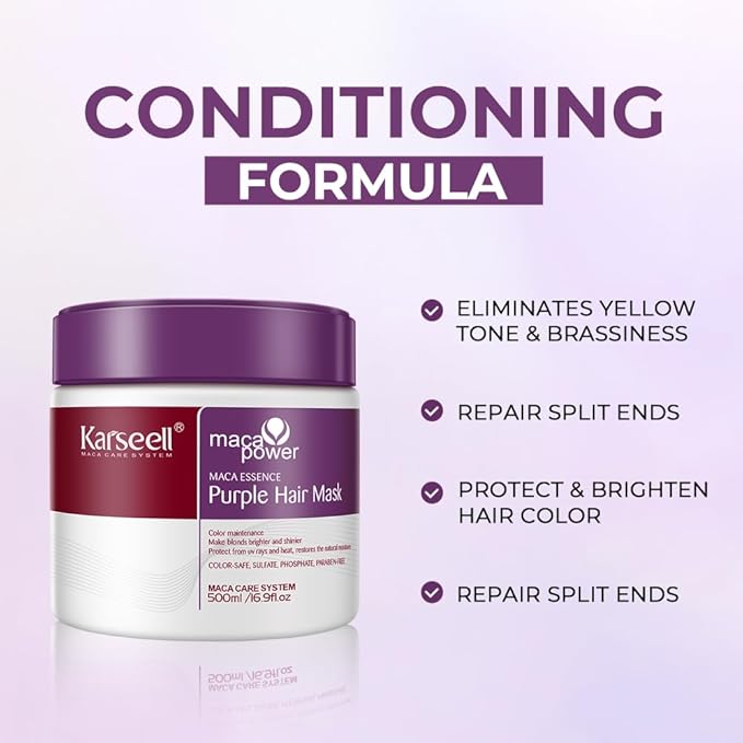 Karseell For Blonde Silver Gray Highlighted Hair Purple Hair Mask Professional Neutralizes Brass &amp Yellow Tones 16.90 oz 500ml