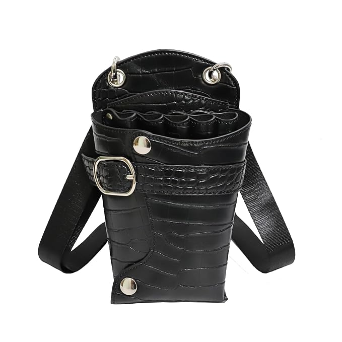 Scissors Pouch PU Leather Salon Barber Hairdressing Scissors Holster Hair Stylist Tools Bag Comb Shear Holster Waist Shoulder Belt (Black2)