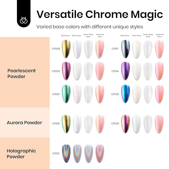 Beetles 20 Colors Metallic Chrome Nail Powder Kit 24Pcs Pearl Chrome Nails Powder Glitter Gold Silver Mirror Nail Art with Base Top Coat &amp Decoration Sealing Black Gel Nails Polish Gifts for Women