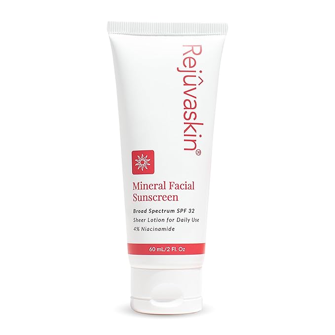 Rejuvaskin Mineral Facial Sunscreen Broad Spectrum SPF 32 for Sensitive and Acne-Prone Skin Oil-Free 3.38 fl oz / 100ml