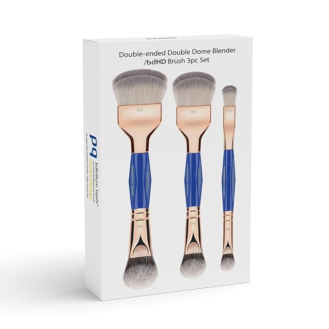 Bdellium Tools Professional Makeup Brush Golden Triangle Double-Ended Double Dome Blender/BDHD Brush 3pc. Set with 973 961 795 double-ended