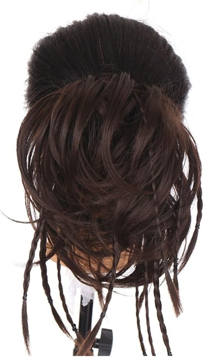 HIHELO Synthetic Straight Bun with Braids Extension Messy Bun Ponytail Hair Hoop Hair Accessories for Women Natural Wigs (Color : 05)