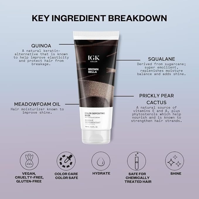 IGK Hair Gloss Toner &amp Color Depositing Mask | Chocolate Brown Semi-Permanent | Vegan + Cruelty Free | Brown Bella