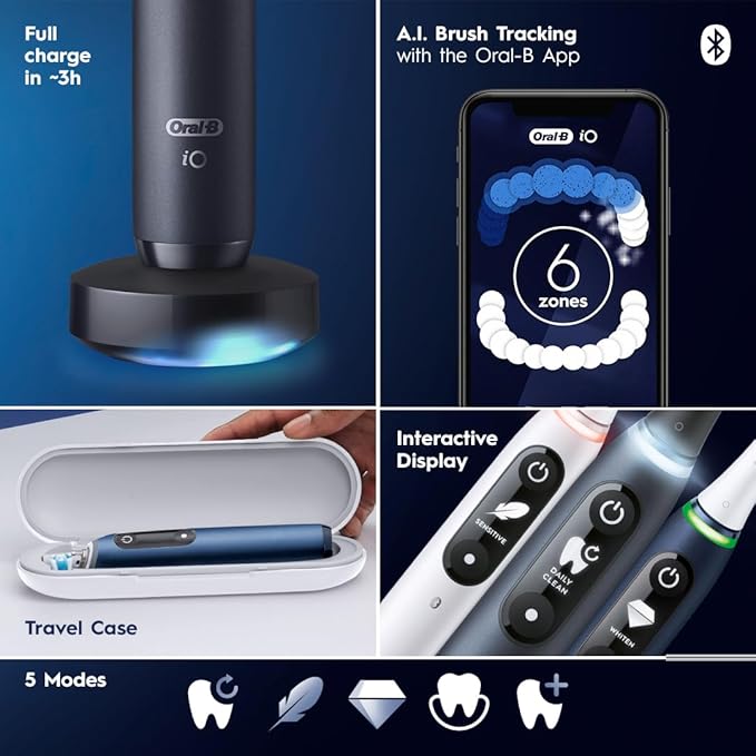 Oral-B iO Series 7 Electric Toothbrush with 2 Replacement Brush Heads Black Onyx