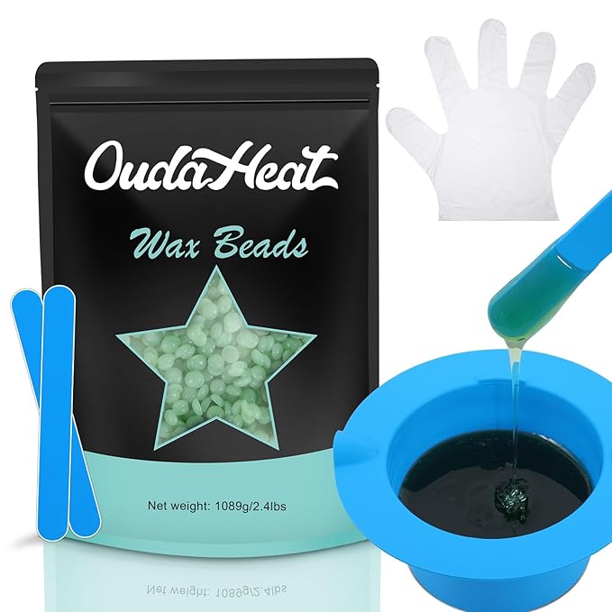 2.4 lb Hard Wax Beads All-purpose Wax Beans with Silicone Wax Pot for Sensitive Skin Brazilian Coarse Waxing for Bikini Face Eyebrow Back Chest Legs Armpit Women Men Chocolate