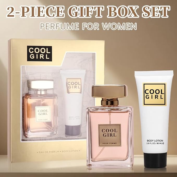 Cool Girl 2-Piece Gift Set for Women Eau de Parfum and Body Lotion with Jasmine Ylang Orange Blossom Bergamot and Lemon Fragrance Perfect for Holiday Gifts and Special Occasions