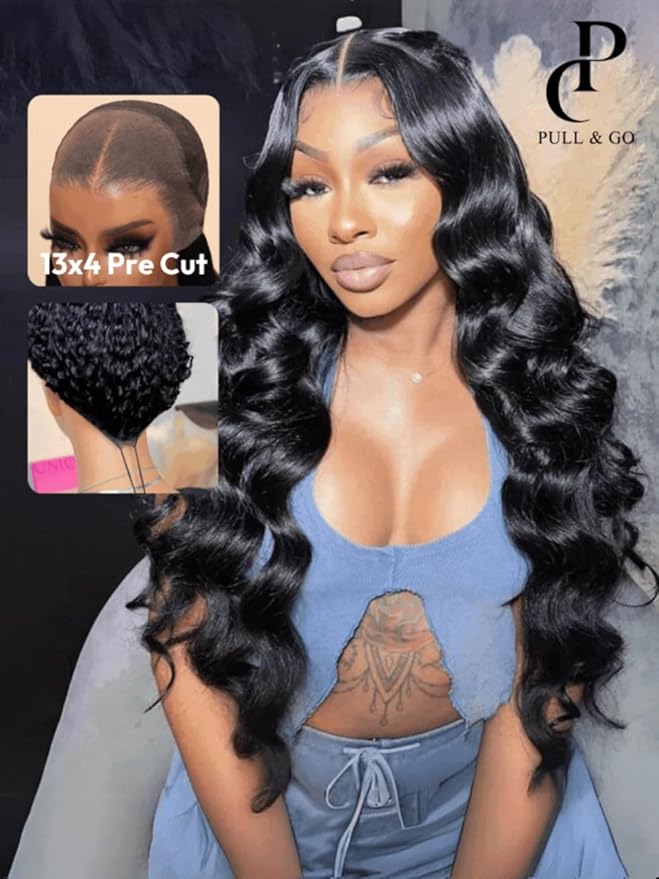 UNICE Pre Everything Glueless Drawstring Wig Body Wave 13X4 HD Pre Cut Lace Front Wigs Human Hair Pre Bleached Invisible Bye Bye Knots Wig Pre Plucked 150% Density 26inch