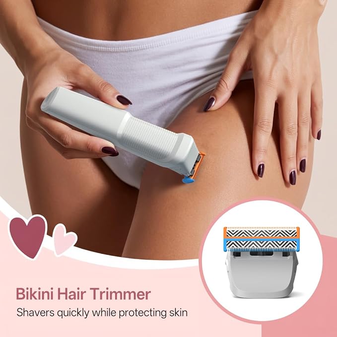 Bikini Trimmer for Women Painless Electric Shaver &amp Razor for Pubic Hair Body &amp Sensitive Skin Cordless USB Rechargeable Groomer for Travel with 2 Replacement Heads &amp 3 Guide Combs