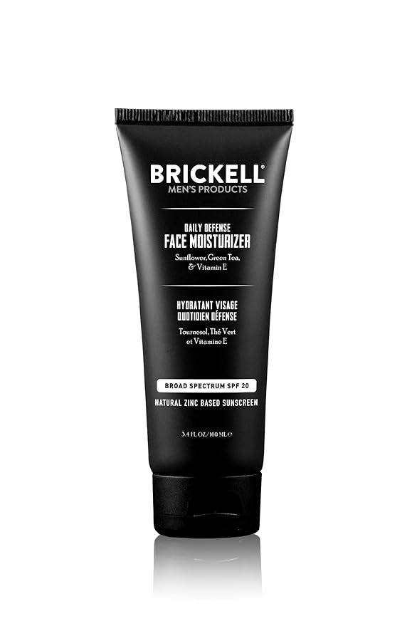 Brickell Men's Daily Defense SPF20 Face Moisturizer for Men Natural &amp Organic Zinc Oxide Face Moisturizing Mineral Sunscreen Hydrates &amp Protects Skin Against Harmful UVA/B rays 3.4oz Unsc