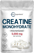 Creatine Monohydrate 5000mg 500 Capsules | Pure Creatine Pills ? Micronized + Unflavored Powder Source Easy Absorption | Pre Workout &amp Muscle Health Support | Keto Non-GMO