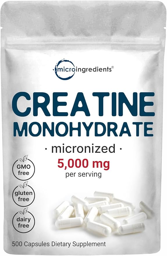 Creatine Monohydrate 5000mg 500 Capsules | Pure Creatine Pills ? Micronized + Unflavored Powder Source Easy Absorption | Pre Workout &amp Muscle Health Support | Keto Non-GMO