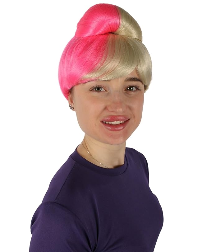 Women's Premium Bun Wig - Adjustable Capless Hair extensions with Realistic Synthetic Fibers - Multi-Color Elegant Bun Hairpiece for Halloween Cosplay and Everyday Wear Blonde &amp Pink