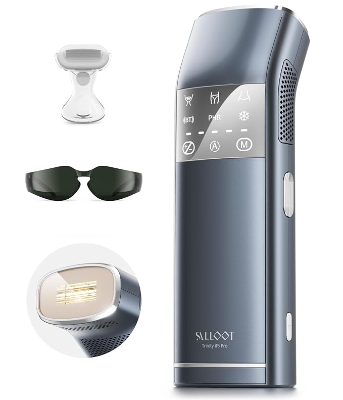 Dual Lights 100W Quadruple-Pulse IPL Laser Hair Removal Comfort 16.6 cm² Sapphire Ice-Cooling 35°F PHR Mode for Stubborn Hair Effective Hair Removal Device for Women and Men (Blue Grey)