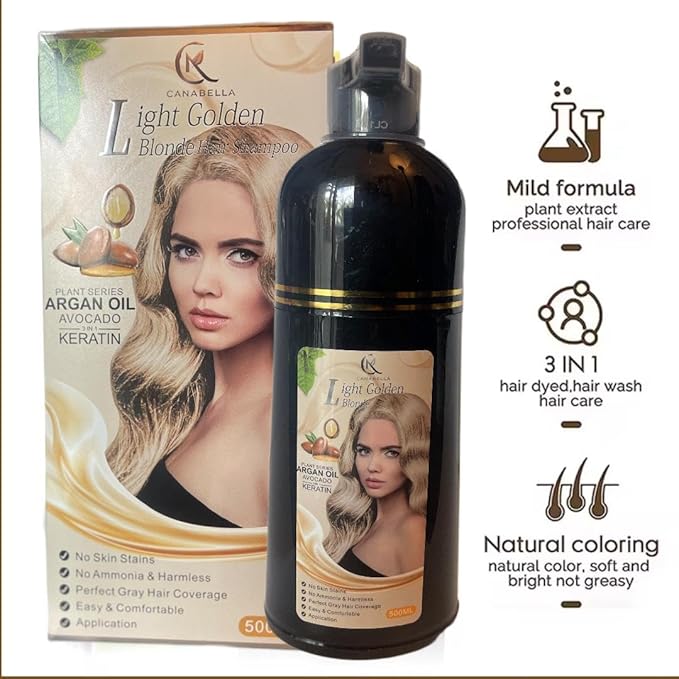 Hair Color Shampoo ? Argan Oil Avocado &amp Keratin | No Ammonia | Perfect Grey Coverage | Hair Moisturizing &amp Nourishment | Easy At-Home Application (Light Golden Blonde)