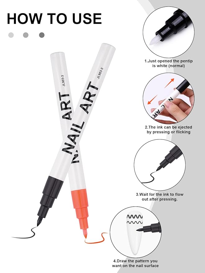 12 Color 3D Nail Art Pens Set Kalolary Nail Point Graffiti Dotting Pen Drawing Painting Liner Brush for DIY Nail Art Beauty Adorn Manicure Tools