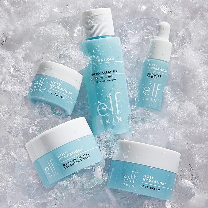 e.l.f. SKIN Holy Hydration! Hydrated Ever After Skincare Mini Kit Cleanser Makeup Remover Moisturizer &amp Eye Cream For Hydrating Skin Airplane-Friendly Sizes