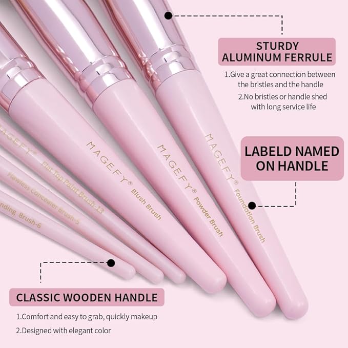 22 Pcs Makeup Brushes Set MAGEFY Professional Makeup Brushes Wooden Handle Cosmetics Brushes Foundation Concealer Powder Face Eye Make up Brushes Kit(Pinkgold)