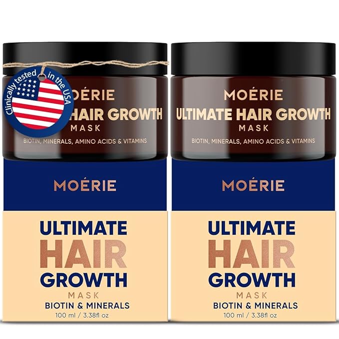 Moerie Hair Growth &amp Repair Mask - Restorative Vegan-Friendly Treatment for Longer Thicker Fuller Hair - 100ml 2 pack