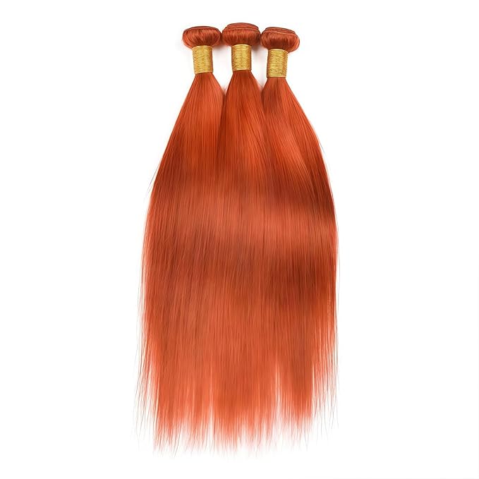 Orange Straight Human Hair Bundles 24 26 28 Inch Brazilian Remy Virgin 10A Straight 3 Bundles Human Hair Hair Extensions Bundles Orange
