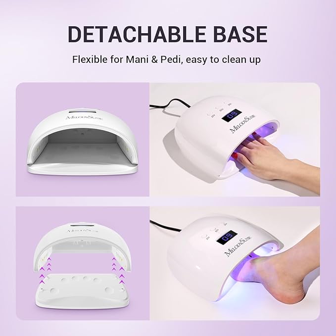 MelodySusie Professional UV LED Nail Lamp P-Plus30I High Efficient Nail Dryer with 3 Timers &amp Detachable Base Cures All Hard Gels Especially Rhinestone Glue Solid &amp Liner Gel Polishes