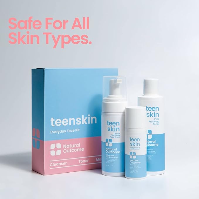 Teen Skin Care Kit 3-Step | Acne Face Wash Skin Care Regimen | Teen Skin Face Wash Toner &amp Moisturizer | Perfect for Teens Preteens &amp Kids Looking to Prevent Acne | 3 Pc Kit by Natural Outco