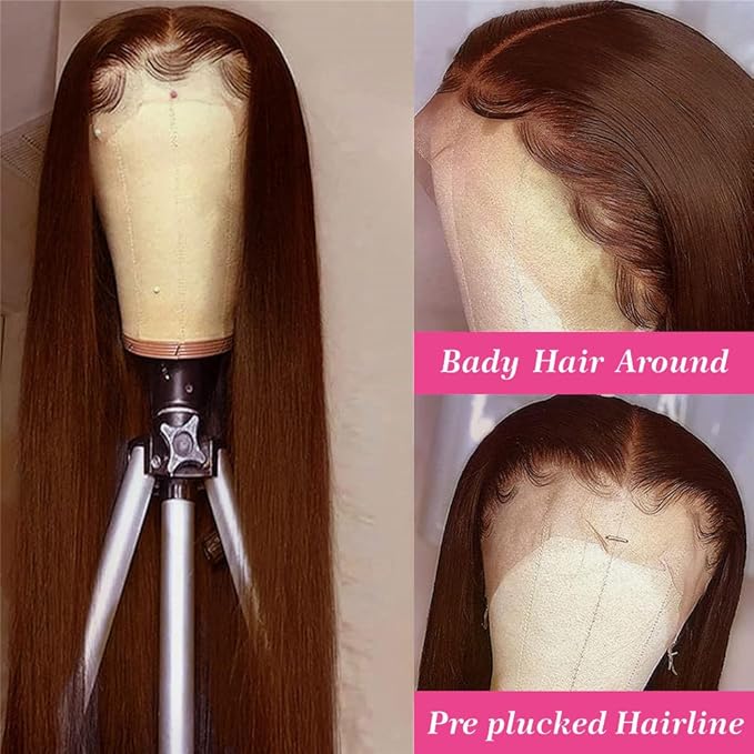 PANDA ANGEL Chocolate Brown Lace Front Wigs - 20 Light Brown Straight Glueless Pre Plucked 13x4 HD Lace Frontal