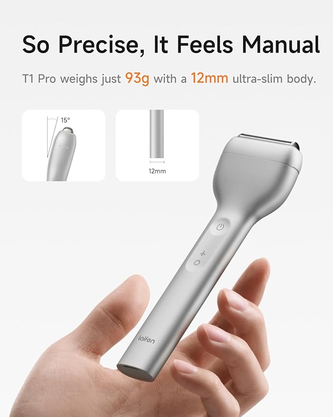 Laifen T1 Pro 1-Blade Electric Shaver High-Speed 12000 Cuts/Min Long Hair Trimmer with 3 Guards for Sparse Beard &amp Daily Styling Wet &amp Dry IPX7 Waterproof (Aluminum Alloy)