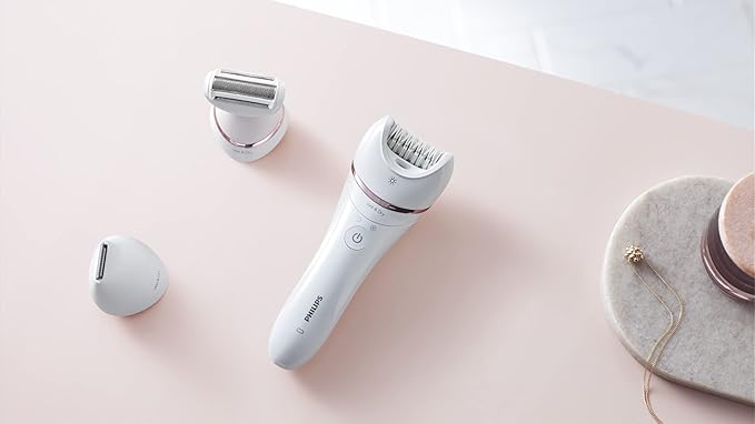 Philips Epilator Series 8000 Wet &amp Dry 3-in-1 with Shaver &amp Trimmer Attachments for Women 8 Accessories Included BRE720/14