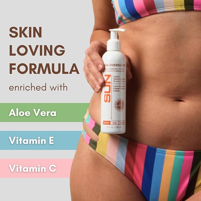 Tan Overnight Sunless Tanning Lotion 8 oz - Self Tanner Self Tanning Lotion Face Tanner - Natural Long Lasting Instant Dark Bronzer Gradual Tan for Sun-Kissed Glow