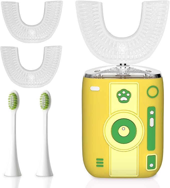 Adult Sonic Automatic Electric Toothbrush 360° Oral Cleaning Stain Whitening IPX7 Waterproof Rechargeable u-Shape Brush Head*3+Straight Handle Brush Head*2 Suitable for Travel or Home Use