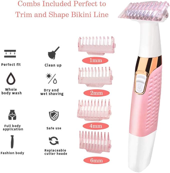 Electric Shaver Trimmer for Women Full BodyPainless Lady Wet &amp Dry Electric Bikini Line Trimmer Body Hair Remover for Leg Underarm Eyebrow PublicUSB Rechargeable Cordless Waterproof