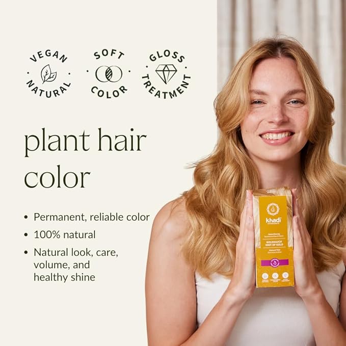 khadi HINT OF GOLD Natural Hair Color - Hair Color for shiny golden shimmer golden blonde to brilliant copper - 100% herbal &amp natural - 3.5 oz