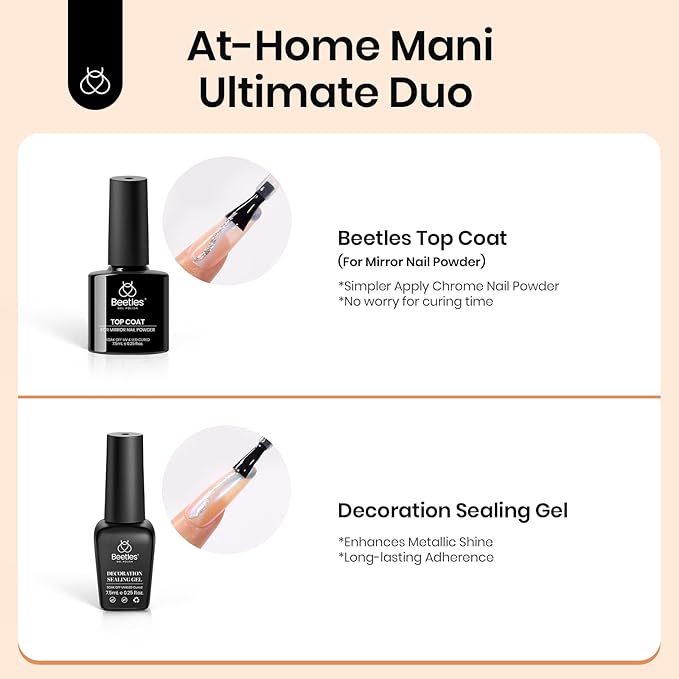 Beetles 20 Colors Metallic Chrome Nail Powder Kit 24Pcs Pearl Chrome Nails Powder Glitter Gold Silver Mirror Nail Art with Base Top Coat &amp Decoration Sealing Black Gel Nails Polish Gifts for Women