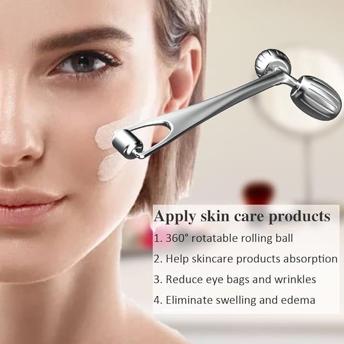 Yeamon Gua Sha Facial Tools and Face Roller Set Facial Massage Tool for Women?™s Skincare RoutineCooling Stainless Steel Face Sculpting Eyes Roller Guasha for Daily Use or Self-Care Gift for Women