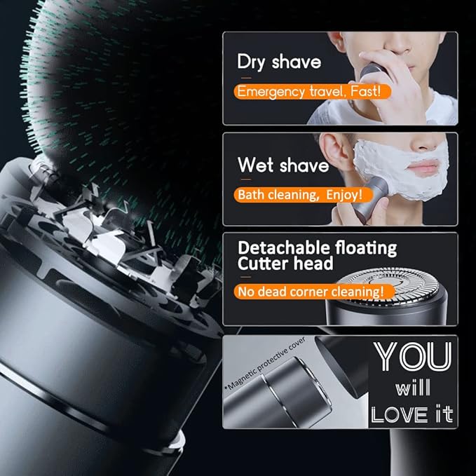 Electric Razor for Men IPX7 Waterproof Induction Shaver Men's Mini Electric Razor Rechargeable Shavers for Travel Bathe Use Portable Wet and Dry Mens RazorGrey